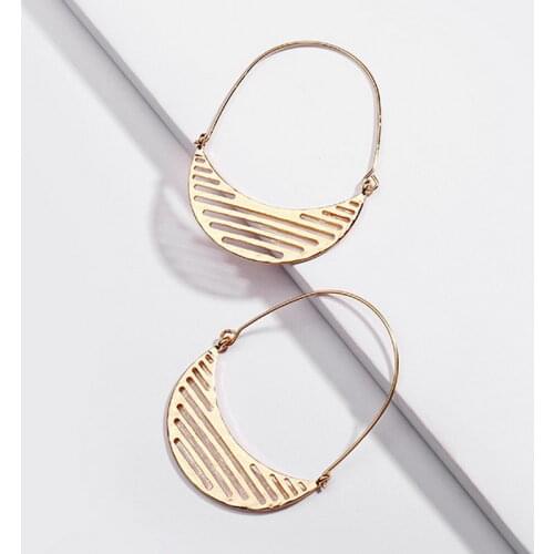 Gold Plating Metallic Cutout Crescent Moon Hollow Drop Earrings for Women