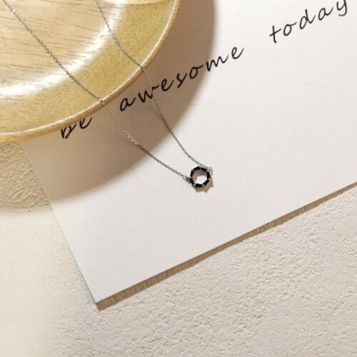 100% 925 Sterling Silver Necklace For Women Black Cubic Zircon European Style Fashion Pendant Necklace Christmas Gift