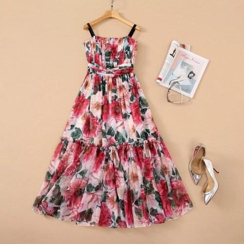 Boho Dress 2021 Summer Fashion Style Women Spaghetti Strap Charming Floral Print Sleeveless Large Swing Casual Beach Dress