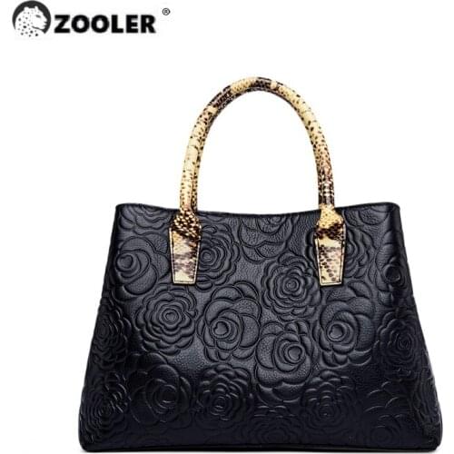 ZOOLER Business Women Bags Genuine Leather Handbag Embossed High Quality Luxury Skin Leather Shoulder bags Designer Black #yc229