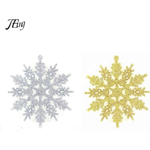 12pcs Gold Silver Glitter Powder Snowflake Strings Christmas Tree Hanging Pendant Ornaments Decoration Party