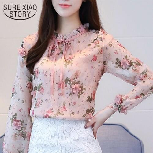 2021 long sleeve sweet print womens clothing New women blouse shirt fashion applique ruffled neck feminine tops blusas D470 30