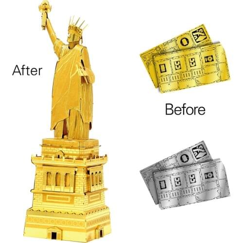 3D Metal Assembly Models DIY kits America The Statue of Liberty Building Models Gold/Silver for Adult,Iron Architectural Toys