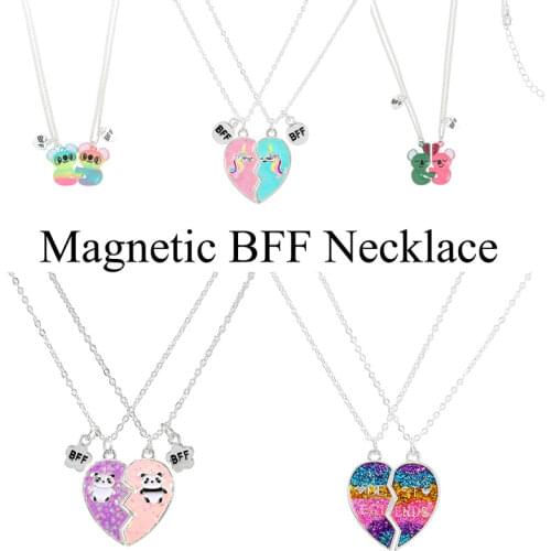 A Girl' Magnetic BFF Necklace 2Pcs/Set Heart-shaped Best Friends Necklaces Couples Chain Friendship Gifts for Girl Women