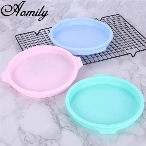 Aomily 8 inches Silicone Round Cake Fondant Mousse Mould Pizza Pan Oven Baking Tray Pans Cake Pie Dish Mold Kitchen Bakeware