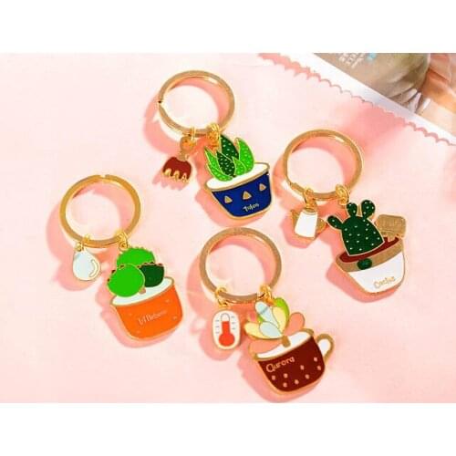 FREE SHIPPING BY DHL 200pcs/lot 2015 New Zinc Alloy Succulent Plant Cactus Shaped Keychains Metal Flower Keyrings for Gifts