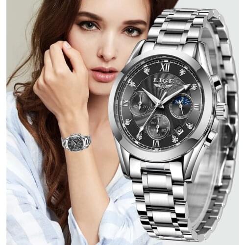 LIGE Luxury Ladies Watch Women Waterproof Rose Gold Steel Strap Women Wrist Watches Top Brand Bracelet Clocks Relogio Feminino