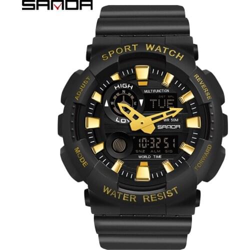 SANDA Sport Mens Watches Dual Display Digital Quartz Wristwatch Casual Military Watches Men Waterproof S Shock Male Clock 3015