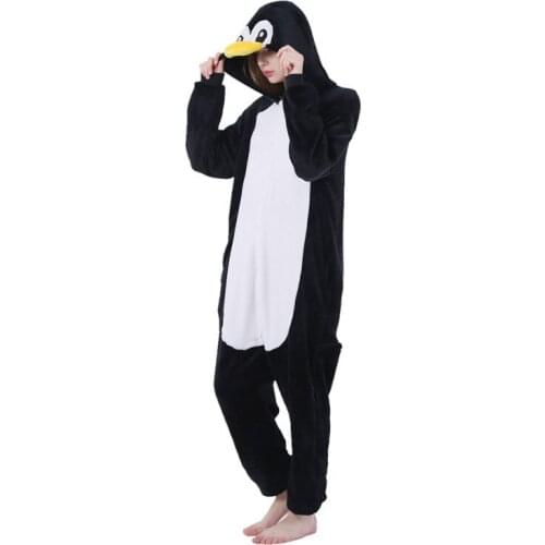 Black Penguin Kigurumi Onesie Adult Women Animal Pajamas Suit Flannel Warm Sleepwear Onepiece Winter Warm Pijama Cosplay