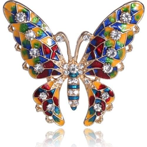 Europe and the United States the new butterfly brooches clothing hot style alloy diamond color drip a corsage