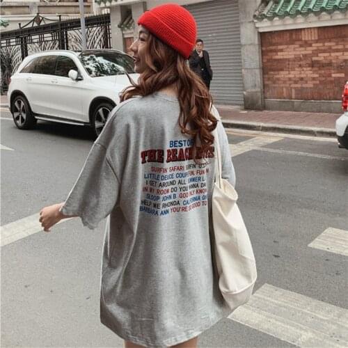 2021 Casual Loose Fashion Basic Letter Printed Short Sleeve Top T-shirts Oversize College Wind Street Hot Sale Women Female