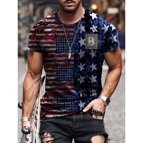 American Flag T-Shirts For Men Summer Cool Tops Short Sleeve Casual Shirts Male Independence Day Printed Tees T-Shirt Outfit