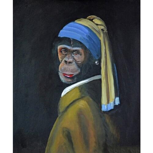 JMINE Div 5D Vermeer Pearl Earring Monkey Girl Full Diamond Painting cross stitch kits art Animal 3D paint by diamonds