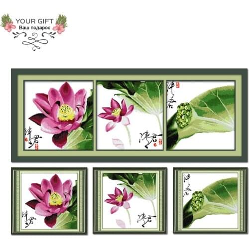 Joy Sunday H008(1)(2)(3)(4) 14CT 11CT Counted and Stamped Lotus Home Decoration Seasons Cross Stitch kits