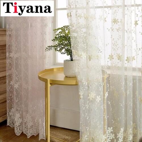 Beautiful Lace Curtains Sheer Embroidered Tulle Rustic Flower Pink Voile For Living Room Girls Room Beige Blue Cortinas P058Z