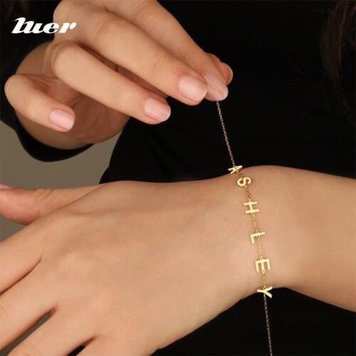 LUER Personalized Custom Name Bracelet/26 Letters Stainless Steel Rose Gold Jewelry Dainty Women Bracelet Personalized Gift