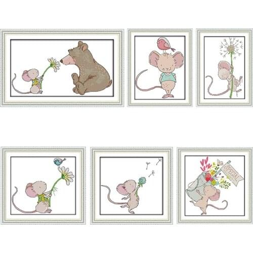 Little Mouse Cartoon Animal Home Decor Paintings Counted Printed on Canvas 14CT 11CT Cross Stitch Needlework Sets Embroidery Kit