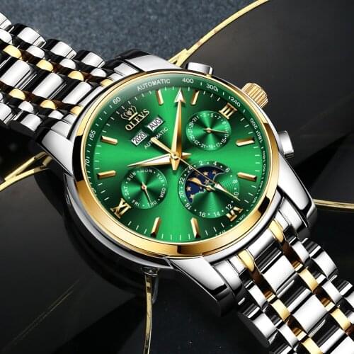 OLEVS Automatic Watch Men Moon Phase Luxury Mechanical Wristwatch Waterproof Sport Stianless Steel Watches Men relogio masculino