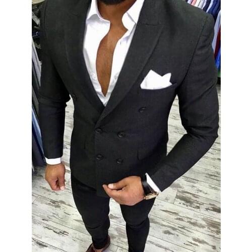 ANNIEBRITNEY Double Breasted Black 2 Piece Slim Men Formal Suit 2020 Groom Wedding Tuxedo Custom Prom Wedding Business Men Suit