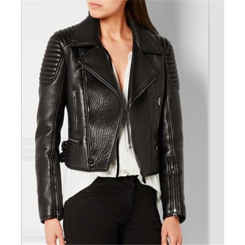 New Genuine Jacket Women Jaqueta Couro Feminina Motorcycle Womens Real Leather Jackets And Coats WXF021