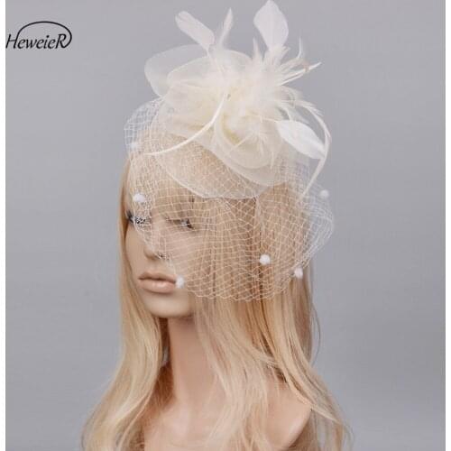 2019 New Women Wedding Party Ladies Day Race Cocktail Ascot Accessories Feather Net Birdcage Veil Fascinator Hair Clip Headdress