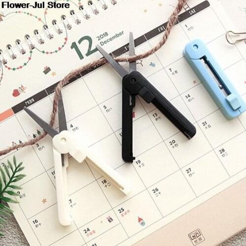 Portable Telescopic scissors Pure color Simplicity paper-cutting folding safety scissors mini stationery scissors Thread Trimmer