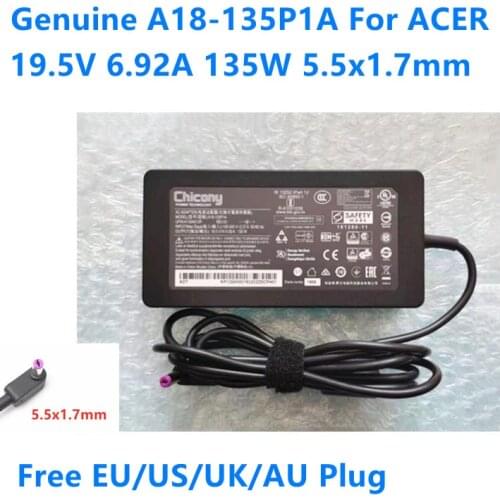 Genuine Chicony 19.5V 6.92A 135W A18-135P1A AC Adapter For ACER ASPIRE7 SERIES Delta ADP-135NB B Laptop Power Supply Charger