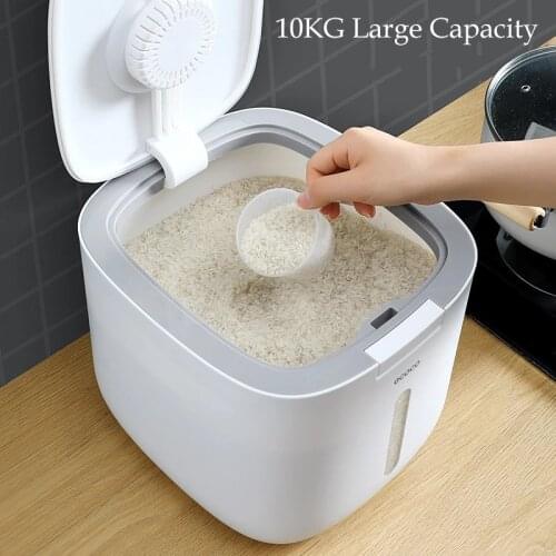 Plastic 10Kg Rice Grain Storage Box Nano Bucket Sealed Moisture-proof Large Pet Food Storage Container Mildew For Home Kitchen