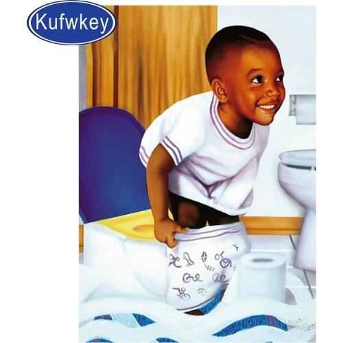 Full round diamond embroidery African little boy Toilet diamond painting 5D square by hand 3d gift picture rhinestones WC decor