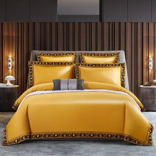 1000TC Cotton Bedlinen Printing Gold Duvet Cover Sheet Pillowcase Flat