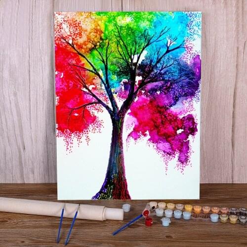 Natural Scenery Rainbow Tree DIY Painting By Numbers Set Oil Paints 50*70 Paiting By Numbers Home Decoration For Handiwork