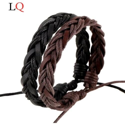 Simple Style Black Leather Cord Lucky Bracelet Adjustable for Men Women Bracelets Jewelry Men Leather Bracelets Wholesale Bulk