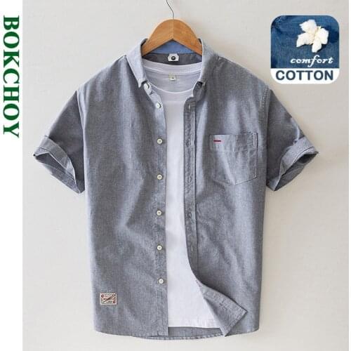 2021 Summer and Spring New Men Pocket Short Shirt Casual Loose Solid Color Shirt Large Size Top White Pink Grey Workwear GC-L870