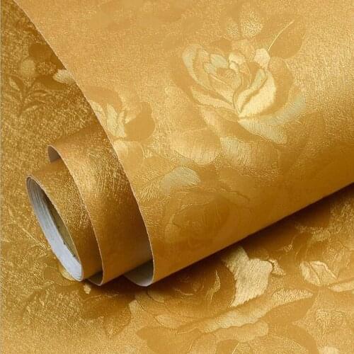 Removable Golden Wallpaper self Adhesive for Bedroom/Living Room Waterproof Floral Kids Room PVC Flower 3D Wallpaper Home Deco