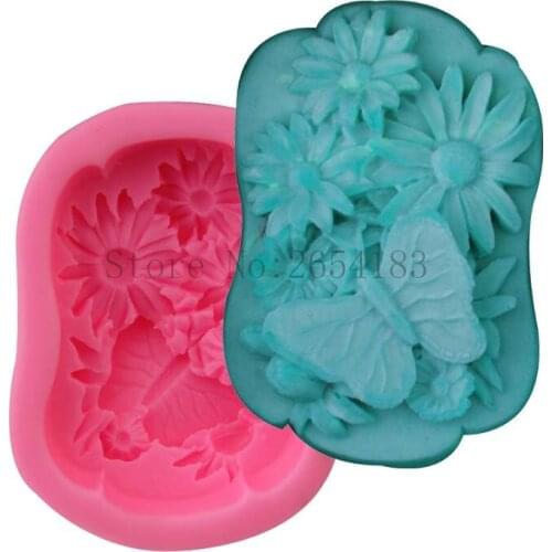 DIY 3D Soap Silicone Mold with Flower Butterfly Fondant Cupcake Jelly Candy Chocolate Decoration Baking Tool Moulds FQ3359