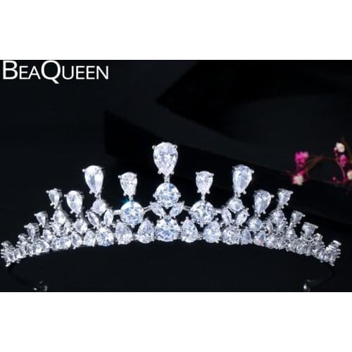 BeaQueen Sparkling Wedding Crown Diadem Tiara with Cubic Zirconia Elegant Woman Tiaras and Crowns Pageant Party Jewelry H013