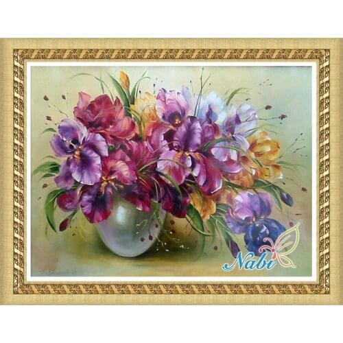 Vase flower full gear dmc rhinestone 3452R - Round Diamond embroidery cross stitch diamond mosaic painting