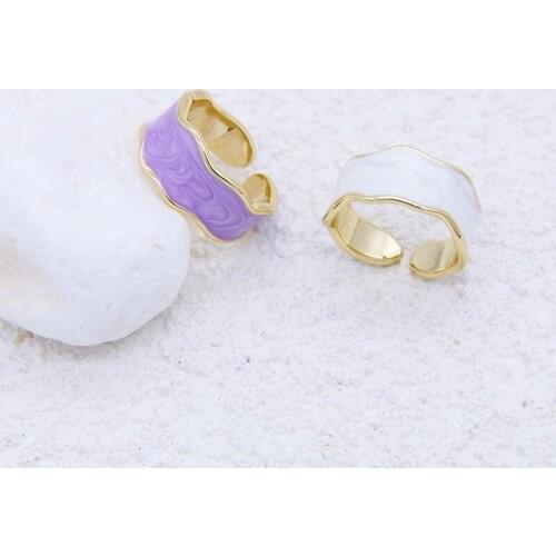 GSOLD Vintage Wave Pattern Enamel Open Ring Simple Geometric Metal Adjustable Index Finger Ring Women Trendy Jewelry
