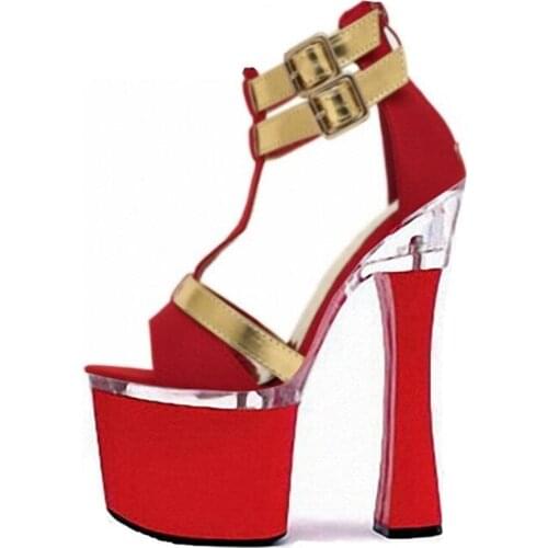 Women fashion shoes 2018sexy 7 inch bottom sandals T-strap style high heel shoes 18cm pole dancing shoes plus size 5-12