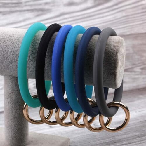 ZWPON Colorful Silicon Bracelet Comfortable Band Key Chain Key Rings Wrist Gold Big O Round Silicon for Woman Jewelry