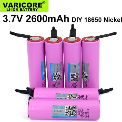 10PCS/lot VariCore Original 18650 3.7V 2600mAh rechargeable battery ICR18650-26F batteries Industrial use+DIY Nickel