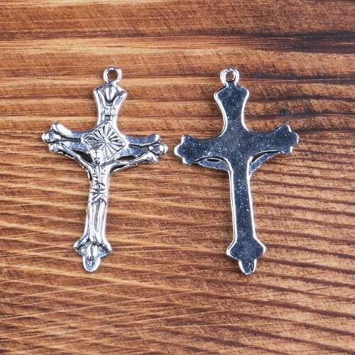 Tibetan Silver Color,10PCS Zinc Alloy Jesus Cross Shape Metal Pendant,Charms for Jewelry Making,24*40mm Handmade DIY Accessories