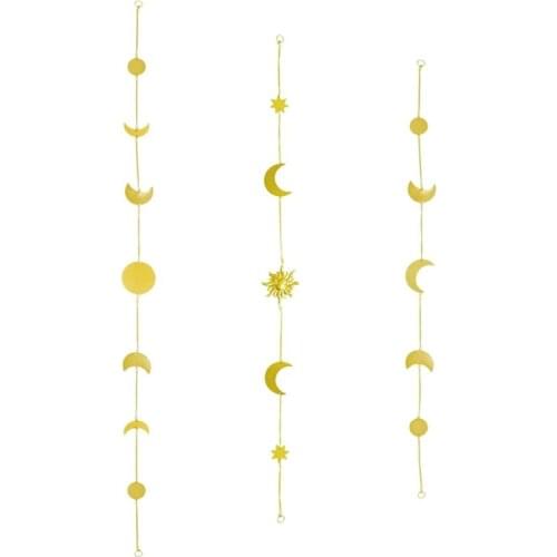 3 Pcs Moon Phase Wall Hanging Boho Decor Star Wall Art Garlands Metal Cycle Ornament Vertical Bohemian Home Decoration
