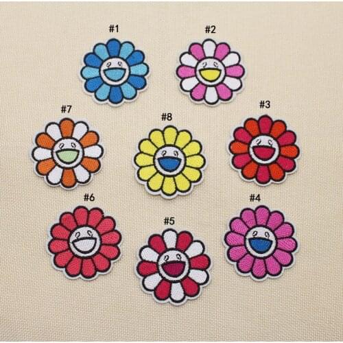 50pcs/lot Embroidery Patch Sun Flower Face Clothing Decoration Sewing Accessories Craft Diy Applique