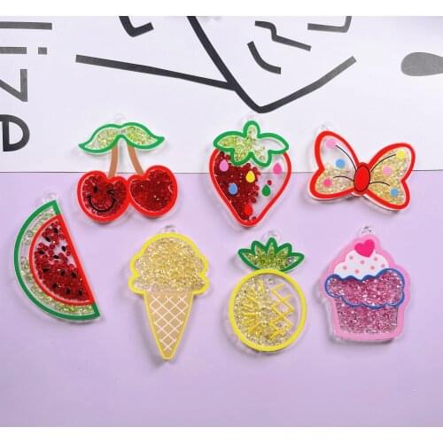 65mm Acrylic Colorful diamond fruit flowing pendant DIY decoration neckalce earring key chain Jewelry Making charms