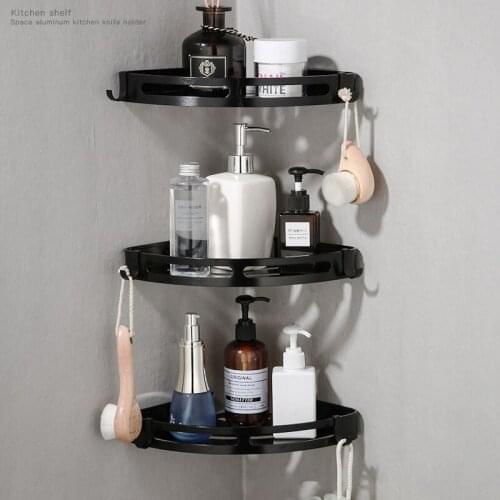 Bathroom Storage Shelf Aluminum Wall Mounted Triangle Shower Corner Shelves Punch-free Shampoo Holder Bathroom Accessories