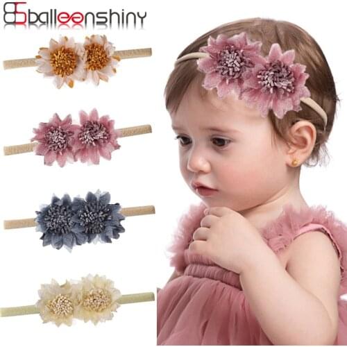 Balleenshiny Creative Simulation Stitching Flower Baby Hair Band Fashion Mesh Nylon Baby Hair Accessories Infant Baby Headband