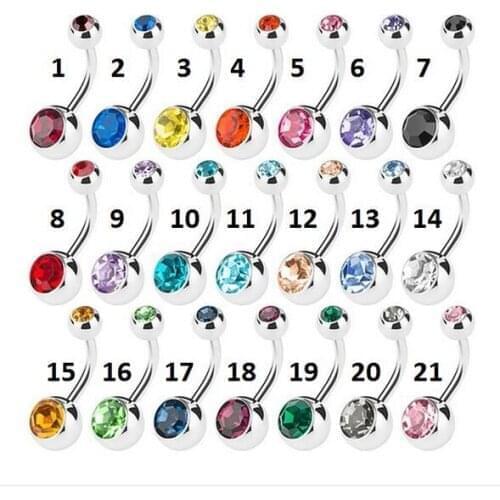 Free shippment 100PCS Body Jewelry-Double Crystal gems Navel Belly Button Navel Piercing 21 colors