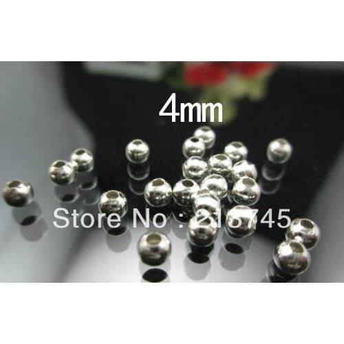 Free shipping good 5000pcs/lot 4mm Silver plated smooth round ball metal spacer beads jewelry Findings DIY Accessories