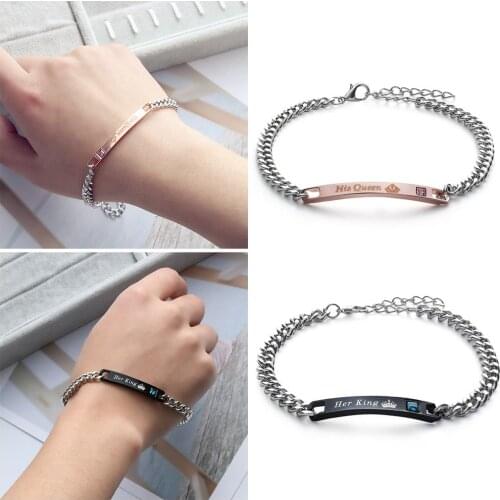 Couple Bracelets Romantic Love Bangle Men And Women Couple Black/Rose Gold Steel Stainless Link Chain Jewelry Gift